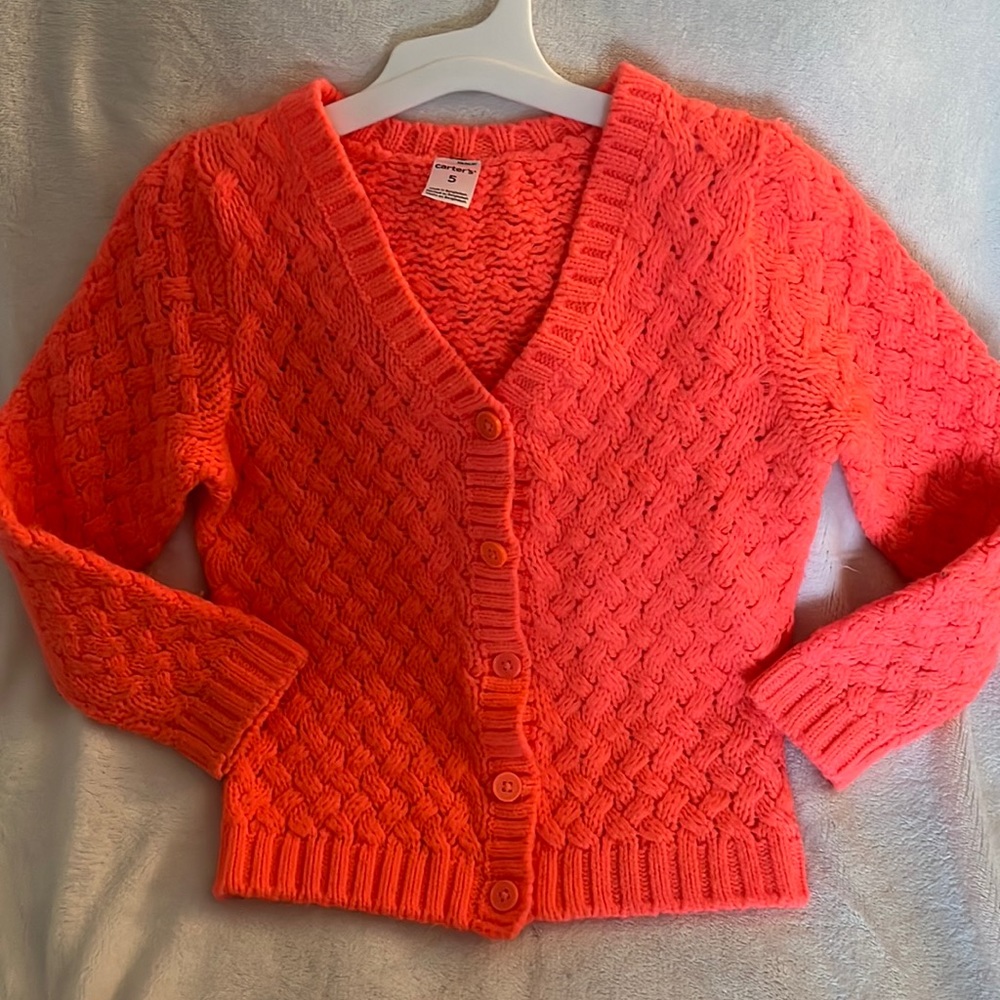 Crotchet Tangerine Orange Colored Girls Sweater